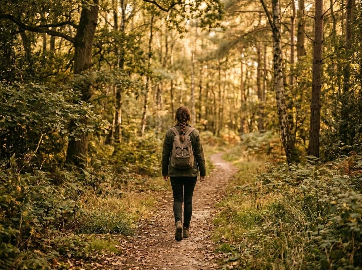 A person walking along a path at dusk, evoking courage and symbolic passage